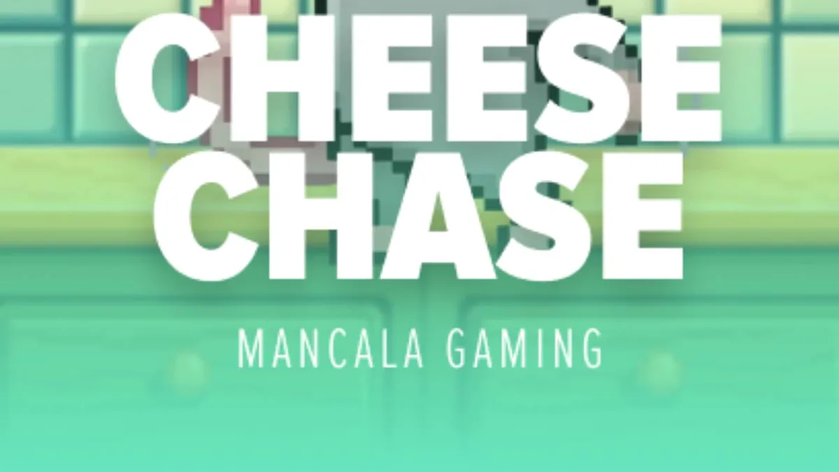 O ratinho protagonista do jogo Cheese Chase navegando por uma cozinha cheia de armadilhas em estilo 8-bit.