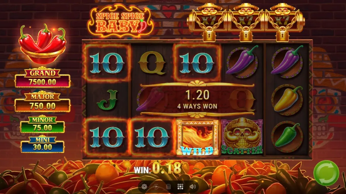 Interface vibrante do slot Spice Spice Baby com pimentas coloridas e elementos festivos