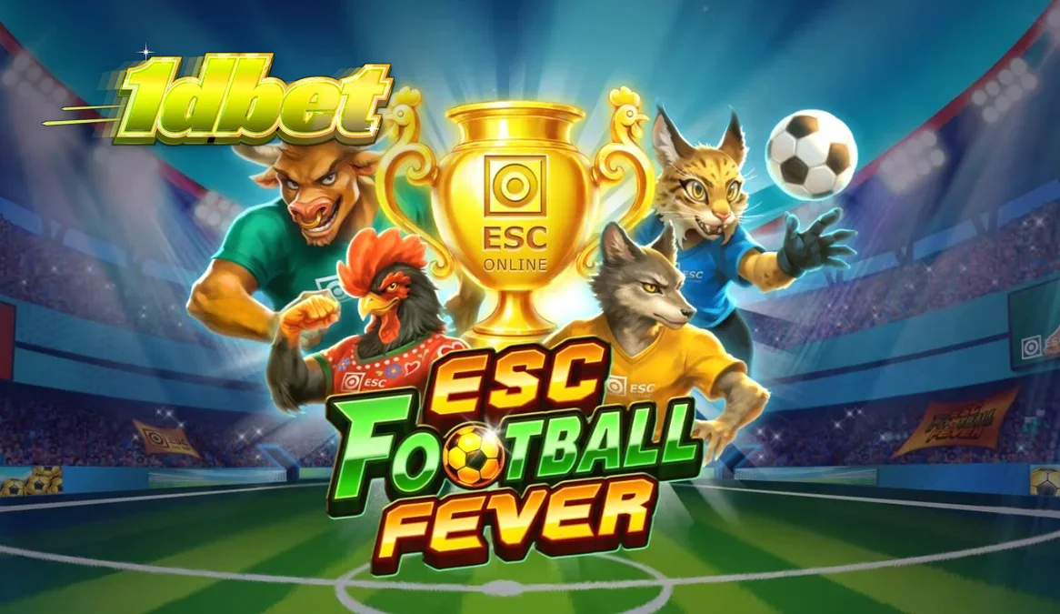 Interface do jogo de slot ESC Football Fever com tema de estádio de futebol